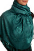 Moroccan Rose On Teal Blue Pashmina With Tassels