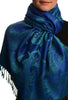 Moroccan Rose On Persian Blue Pashmina With Tassels