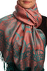 Moroccan Rose On Coral Pink Pashmina With Tassels