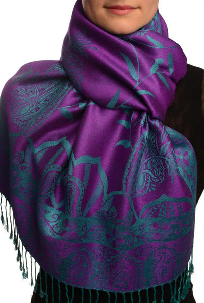 Moroccan Rose On Purple Pashmina With Tassels