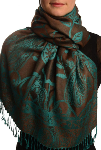 Moroccan Rose On Brown Pashmina With Tassels