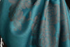 Roses On Steel Blue Pashmina With Tassels