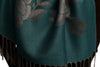Roses On Cerulean Blue Pashmina With Tassels