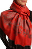 Roses On Red Pashmina With Tassels