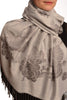 Roses On Silver Grey Pashmina With Tassels