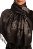 Roses On Black Pashmina With Tassels