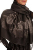 Roses On Black Pashmina With Tassels