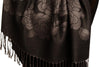 Roses On Black Pashmina With Tassels