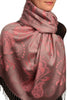 Pearls & Paisleys On Carnation Pink & Grey Pashmina With Tassels