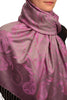 Pearls & Paisleys On Fuchsia Pink & Grey Pashmina With Tassels