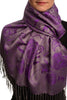 Pearls & Paisleys On Purple & Grey Pashmina With Tassels