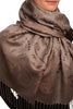 Pearls & Paisleys On Dark Brown & Grey Pashmina With Tassels