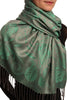 Pearls & Paisleys On Green & Grey Pashmina With Tassels