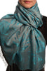 Pearls & Paisleys On Blue & Grey Pashmina With Tassels