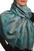 Pearls & Paisleys On Blue & Grey Pashmina With Tassels