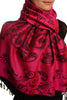 Fern Leaves On Fuchsia Pink Pashmina With Tassels