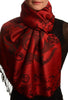Fern Leaves On Red Pashmina With Tassels