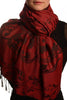 Fern Leaves On Burgundy Red Pashmina With Tassels