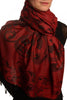 Fern Leaves On Burgundy Red Pashmina With Tassels