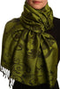 Fern Leaves On Green Pashmina With Tassels