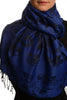 Fern Leaves On Persian Blue Pashmina With Tassels