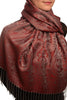 Mirrored Paisley On Burgundy Red Pashmina With Tassels