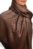 Mirrored Paisley On Dark Brown Pashmina With Tassels