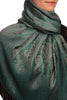 Mirrored Paisley On Green Pashmina With Tassels