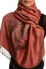 Large Roses On Chestnut Pink Pashmina With Tassels