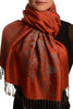 Large Roses On Terracotta Pashmina With Tassels