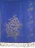 Large Roses On Persian Blue Pashmina With Tassels