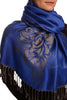 Large Roses On Persian Blue Pashmina With Tassels