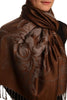 Large Roses On Chocolate Brown Pashmina With Tassels