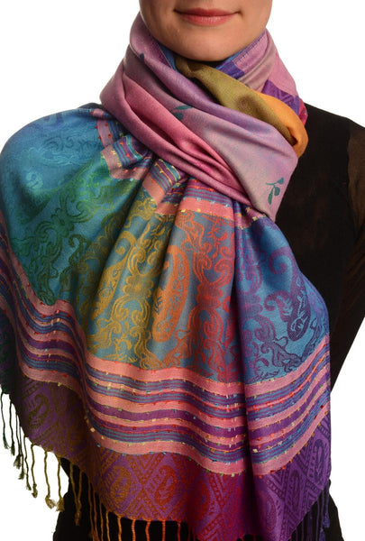 Small Clover On Pink Ombre Pashmina With Tassels