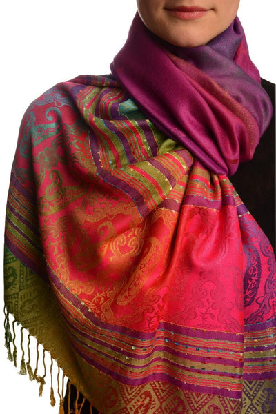 Small Clover On Purple Ombre Pashmina With Tassels