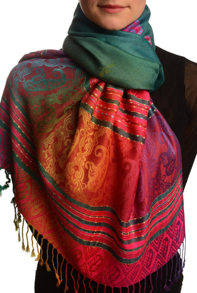 Small Clover On Prussian Blue Ombre Pashmina With Tassels