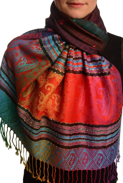 Small Clover On Black Ombre Pashmina With Tassels