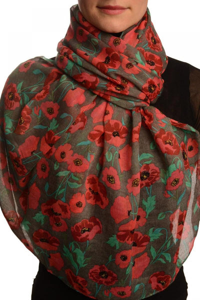 Poppy Flowers On Grey Unisex Scarf & Beach Sarong