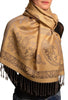 Frames and Paisleys On Peanut Brown Pashmina Feel With Tassels