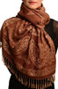 Frames and Paisleys On Pecan Brown Pashmina Feel With Tassels