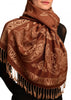 Frames and Paisleys On Pecan Brown Pashmina Feel With Tassels