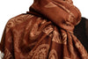 Frames and Paisleys On Pecan Brown Pashmina Feel With Tassels