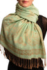 Frames and Paisleys On Moss Green Pashmina Feel With Tassels