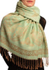 Frames and Paisleys On Moss Green Pashmina Feel With Tassels