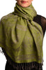 Frames and Paisleys On Olive Green Pashmina Feel With Tassels