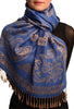 Frames and Paisleys On Blue Pashmina Feel With Tassels