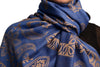 Frames and Paisleys On Blue Pashmina Feel With Tassels