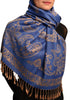 Frames and Paisleys On Blue Pashmina Feel With Tassels