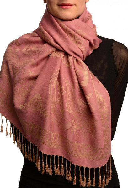 Frames and Paisleys On Puce Pink Pashmina Feel With Tassels