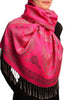 Frames and Paisleys On Fuchsia Pink Pashmina Feel With Tassels